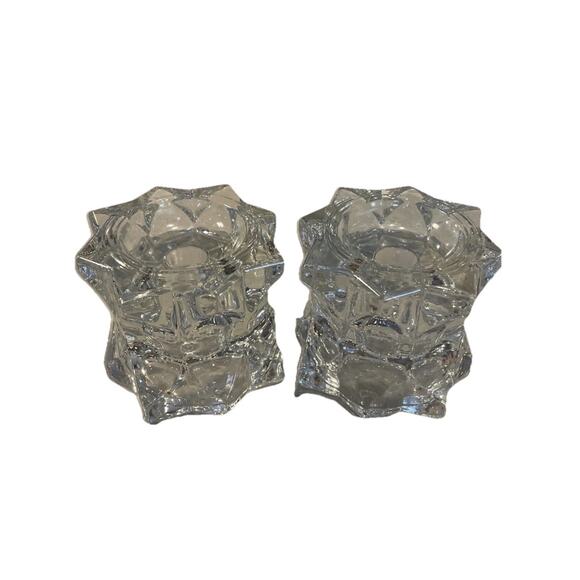 Vintage Crystal Votive Tea Light Holders Starburst Diamond Star 8 Point 3x2.25” - Picture 3 of 5